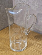 Vintage 1.5 Litre (3 Pint) Clear Glass Jug Pitcher with Etched Pattern - VGC