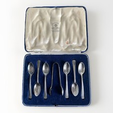 Mappin & Webb Silver Plated Set of Teaspoons & Sugar Tongs Boxed