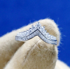 Wishbone Lab Created Moissanite Stacking Wedding Band Ring 9K White/ Rose Gold