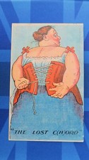 Risque Comic Postcard 1918 Red Corset Girdle BBW Fat Lady THE LOST CHORD