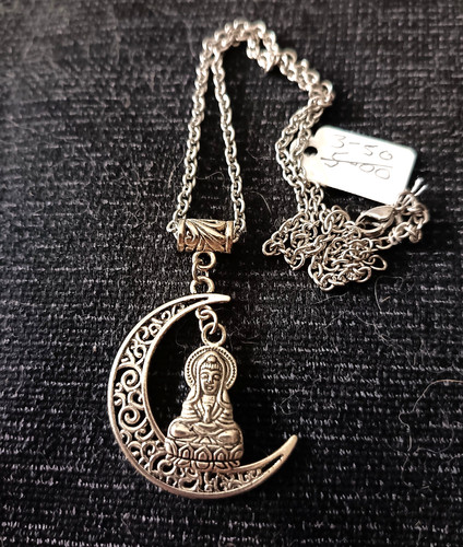 Silver tone large ornate moon - ,