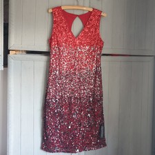 Roman Red Burgundy Ombre Sheath Dress Sz 14 Sequins Pewter Black New