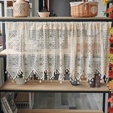 Vintage Embroidered Sheer Lace Cafe Curtain Tier Swag Valance w/ Tassel Kitchen