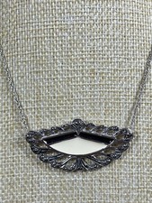 Art Deco Style Enamel Pendant Necklace AVON Faux Marcasite Black & Cream 1257