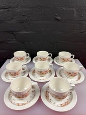 8 x Poole Pottery White Summer Glory Tea Cups and Saucers Set