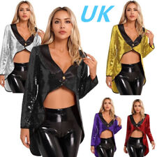 UK Women Sequin Circus Ringmaster Tailcoat Jacket Magician Showman Costume