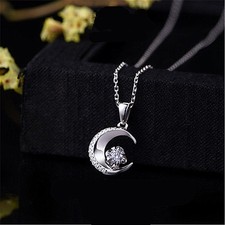 925 Sterling Silver CZ Crystal Crescent Moon Chain Necklace Women Girls Gift UK