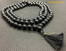 Black Agate Mala Prayer 108 Beads crystal Buddhist meditation japa Hinduism Yoga