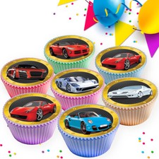SPORTS CARS MIXED  - EDIBLE CUPCAKE TOPPERS CAKE DECORATIONS 9719