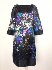 M&S Portfolio Dress Size 8 Black Multicolour Paint Abstract Silky Kimono Shift