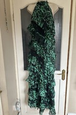 Forever Unique Black And Green Frill Maxi Dress Size 8