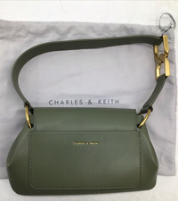Charles Keith Green Small Leather Crossbody Bag Adjustable Strap With Dust Bag