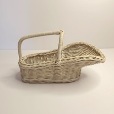 Vintage Wicker Wine Basket Pourer Bottle Holder Oblong White