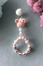 Personalised Baby Pram Charm Minnie Mouse Crochet Pink Design Handmade 