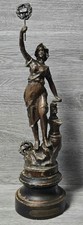 Vintage Art Nouveau "L' Industrie" Woman, Cast Spelter Statue Figurine On Base