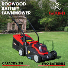 Cordless Lawnmower 33cm RocwooD 20V 2 x  Batteries & 1 x Charger Garden Rotary
