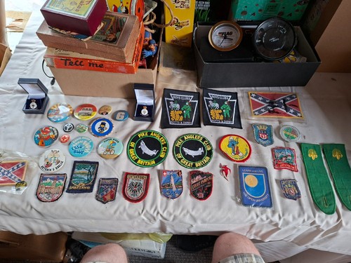 Job lot badges patches tin - job, badges,