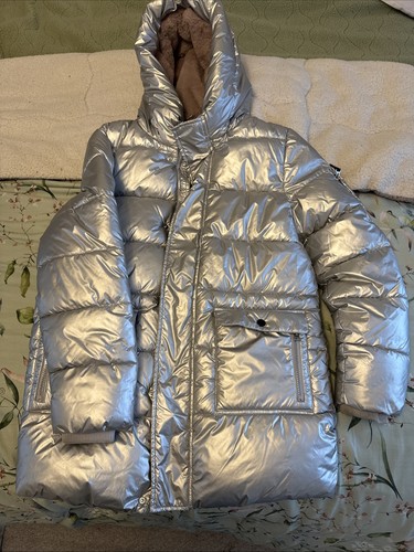 Girls silver winter coat - winter,