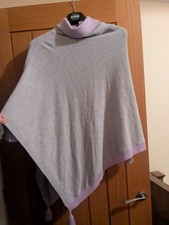 White Stuff Ladies Grey Merino Wool Alpaca Blend Pullover Poncho Shrug One Size