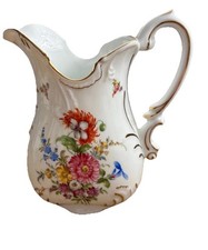 Vintage Porcelain Hand Painted Jug, Initial L On Base Some Base Rim Chips 17cm