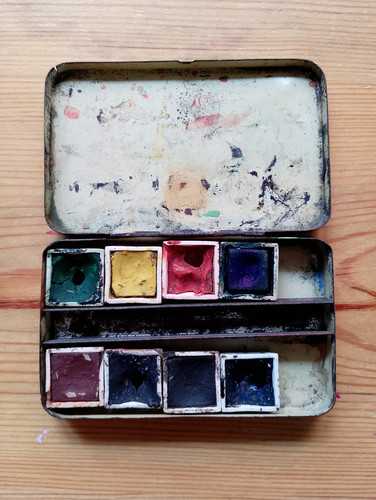 Antique watercolour paint tin - antique,