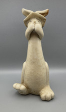 Vintage Rustic style Glazed Stoneware Pottery Rabbit wearing a hat 10.5" tall