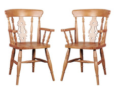 Set of 2 Beech Fiddle-Back Carver Chairs - Dark Honey Lacquer- Choice of colours