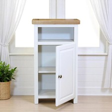 White Slim Wooden Cupboard with Oak Top Bathroom Storage Cabinet Unit