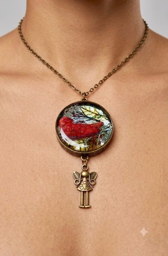 Fantasy red bird pendant - fantasy,
