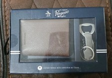 Penguin Brown Leather RFID Trifold Wallet W Bottle Opener/Knife/Cork Screw