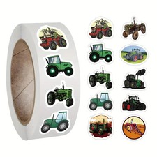 Vintage Green Tractor Stickers Roll – Cute Farm Theme Labels for Kids Crafts