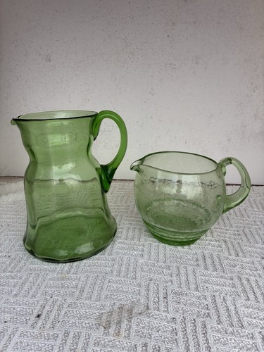 Vingage green glass pitcher - glass,