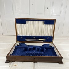 Vintage Empty Wooden Oak Cutlery Box / Canteen with Vacant Brass Cartouche