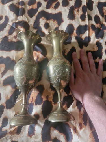 Vintage engraved brass vases - vintage,