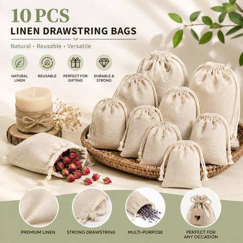 10pcs linen drawstring gift - linen,