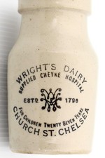 VINTAG c1900s WRIGHTS DAIRY CHELSEA SUPPLIED CHEYNE HOSPITAL STONEWARE CREAM POT
