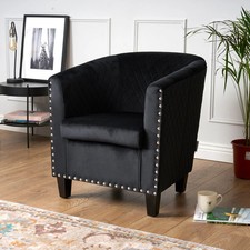 Tub Arm Chair Black Velvet Luxury Statement Rivet Comfy Accent Armchair 