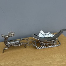 Vintage Metal Christmas Reindeer And Sleigh Silver Colour Length 40cm Decoration