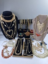 Gold tone Costume Jewellery Bundle MASSIVE Necklaces Bracelets Rings Job lot 