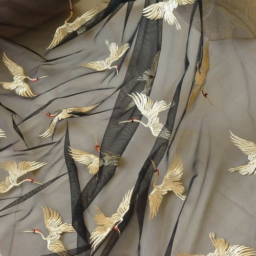Gold cranes embroidery evening - gold,