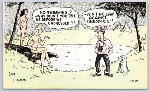 Nudist comic card american - nudist,
