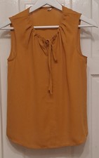 Mustard Sleeveless Keyhole Tie Blouse Size Uk 6
