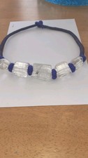 Rock Crystal Faceted Graduated Necklace Blue Silk 18" Chunky