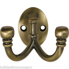 Pack of 2 hooks BALL END FANCY OLD ANTIQUE BRASS HAT AND COAT UTILITY HOOKS PEGS