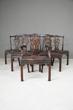 Set 6 Antique Chippenddale Revival Dining Chairs