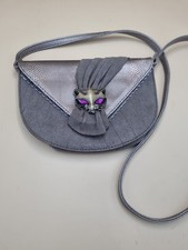 Irregular Choice Meow CAT Metal Grey Handbag Jewelled Eyes Suedette & Velvet