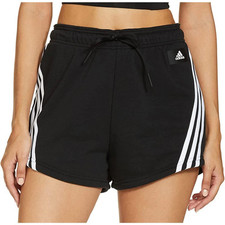 adidas Future Icon 3 Stripes Womens Training Shorts Black Gym Zip Pocket Workout