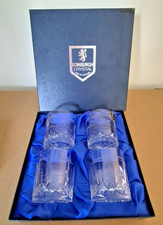 Vintage 4 X Edinburgh crystal Whisky  glasses with etched Golfer In Original Box