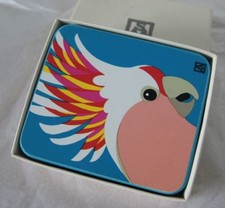 Boxed Set 6 Stewart Merrett Coasters Major Mitchell Cockatoo Pop Art Blue 1980s