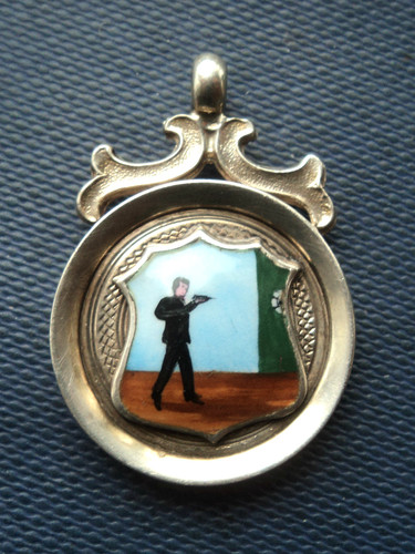 Silver enamel darts medal - enamel,